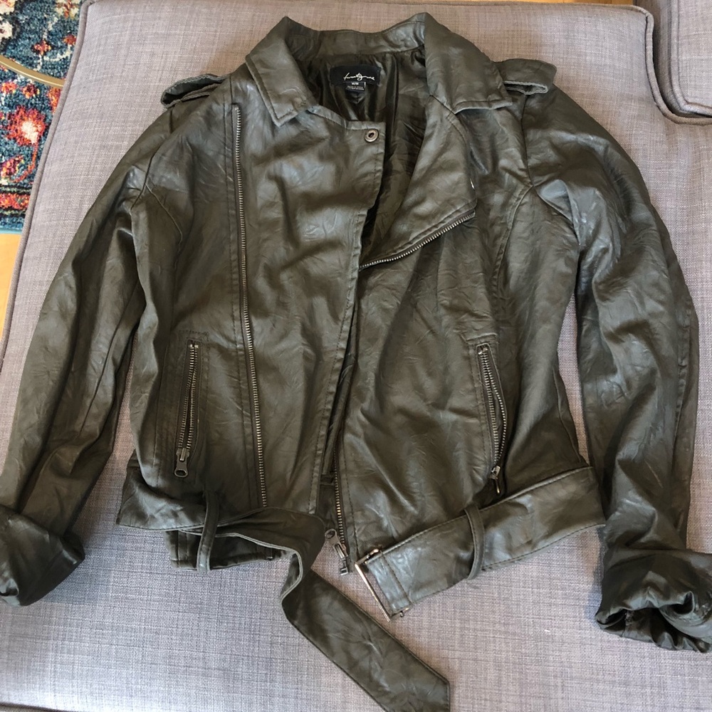 Green faux Leather jacket forever 21